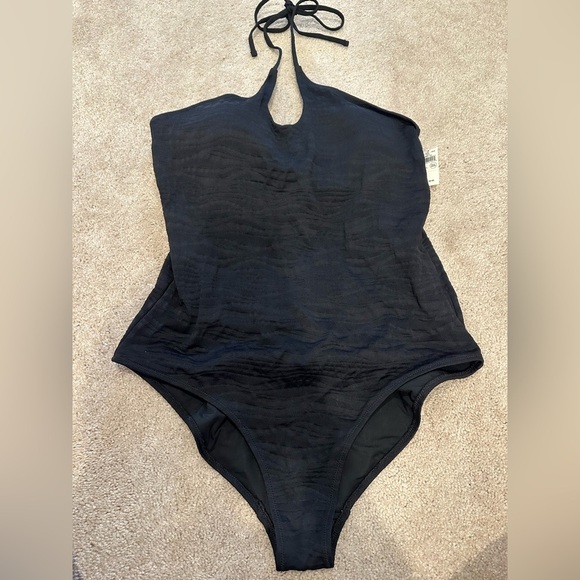 Aerie Real Good One Piece Full Coverage Halter Tie Neck Swimsuit BLACK XL NWT - Picture 2 of 4